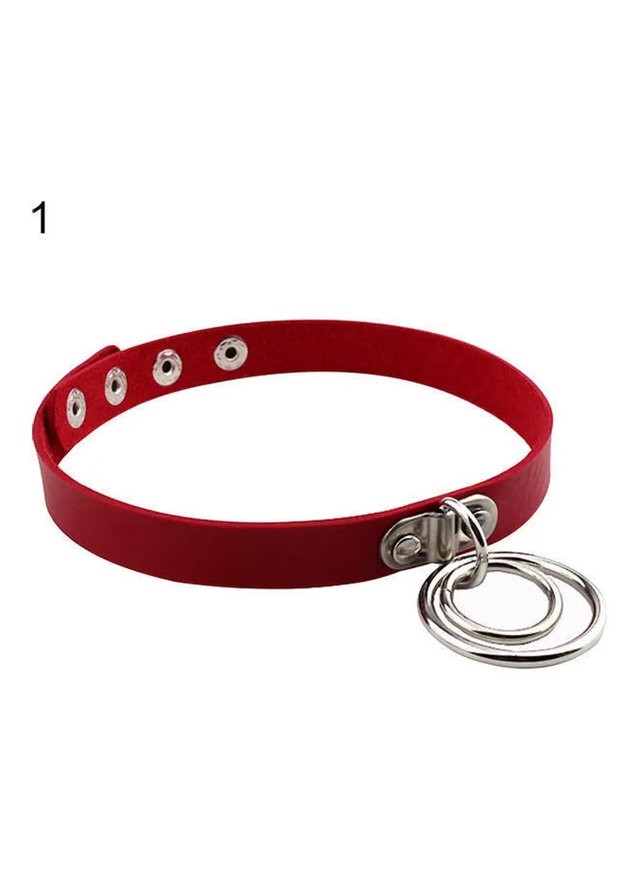 Double Rings Pendant Short Collar Necklace