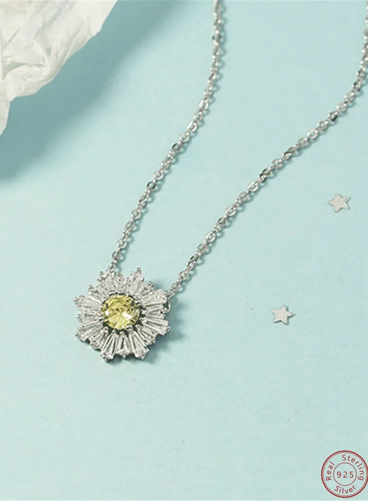 A full-body 925 silver sunflower inlaid zirconia necklace gift box, fashionable luxury valentine's thrift, gift temperament, versatile girl