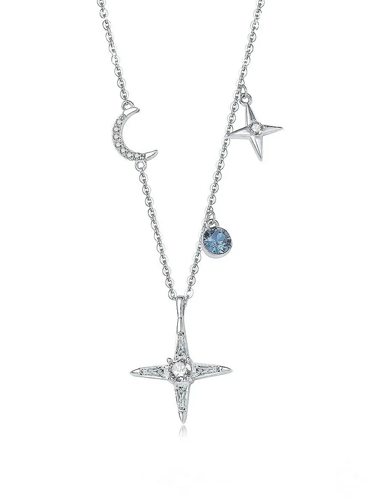 An all-over 925 silver star moon pendant necklace gift box, fashionable gorgeous date gift, temperament and versatile girl
