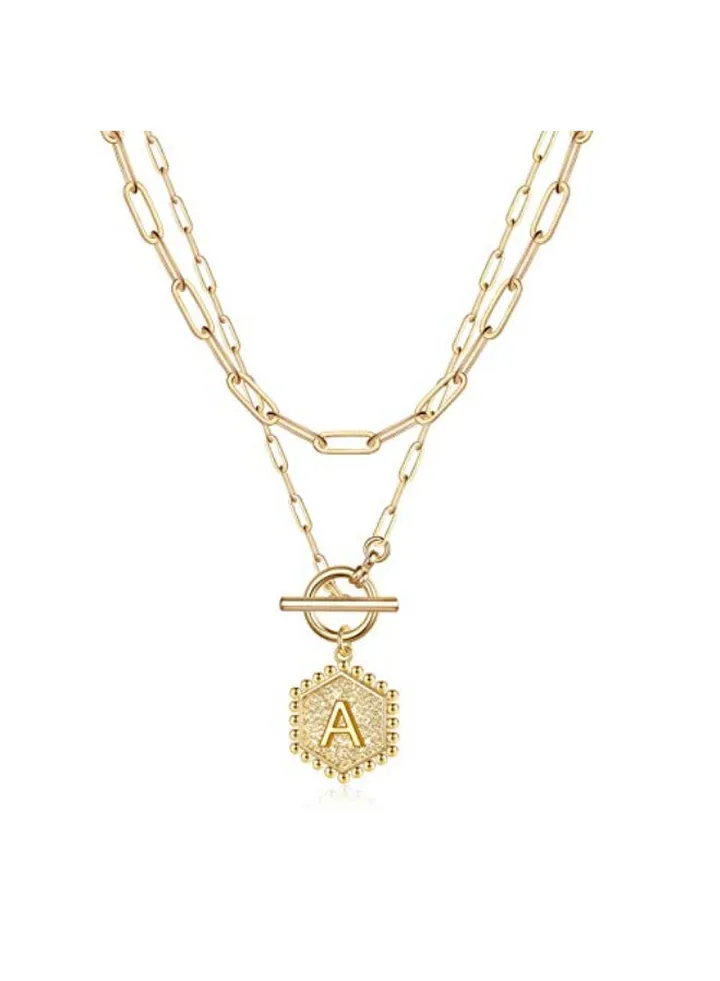 14 Karat Gold Plated Initial A Layered Necklace