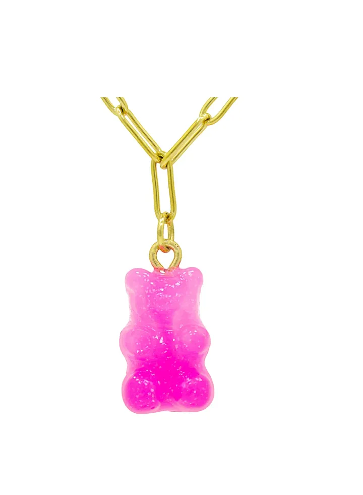 Bella Gummy Bear Necklace Neon Pink Gold