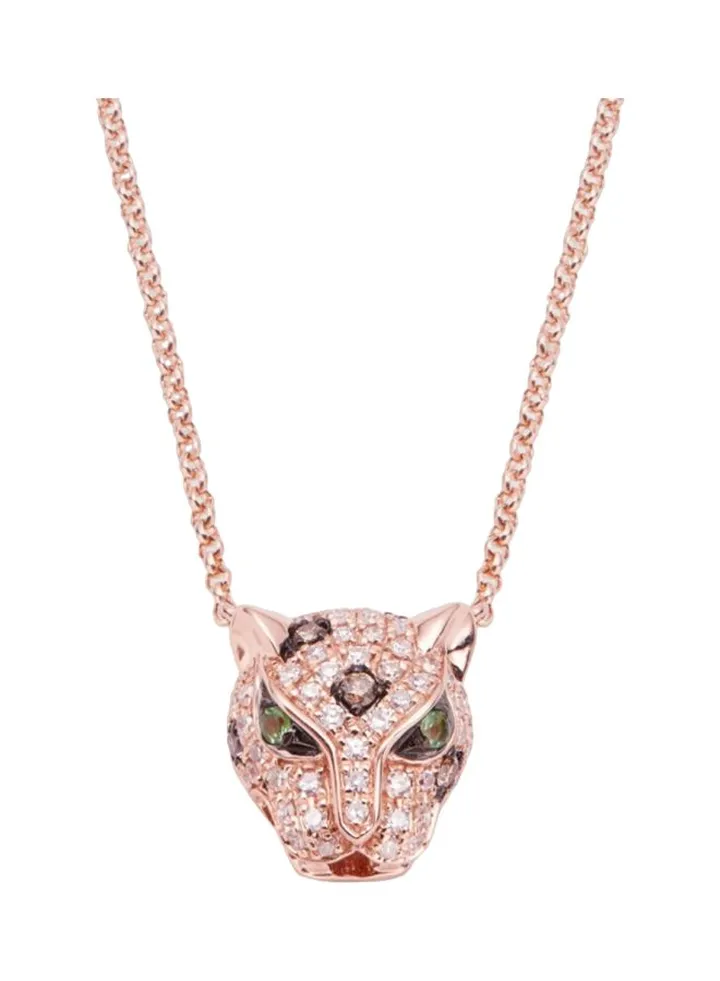 14K Rose Gold Diamond and Green Sapphire Panther Pendant Necklace for Women One Size