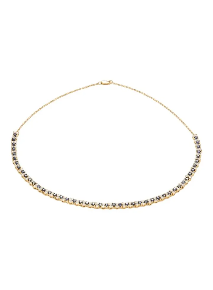 14K Goldplated Diamond and Sapphire Half Tennis Necklace for Women One Size