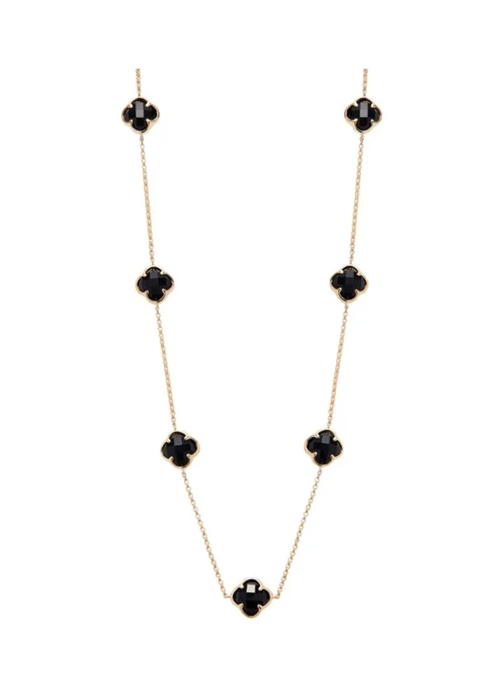 14K Yellow Gold and Onyx Station Necklace for Women One Size