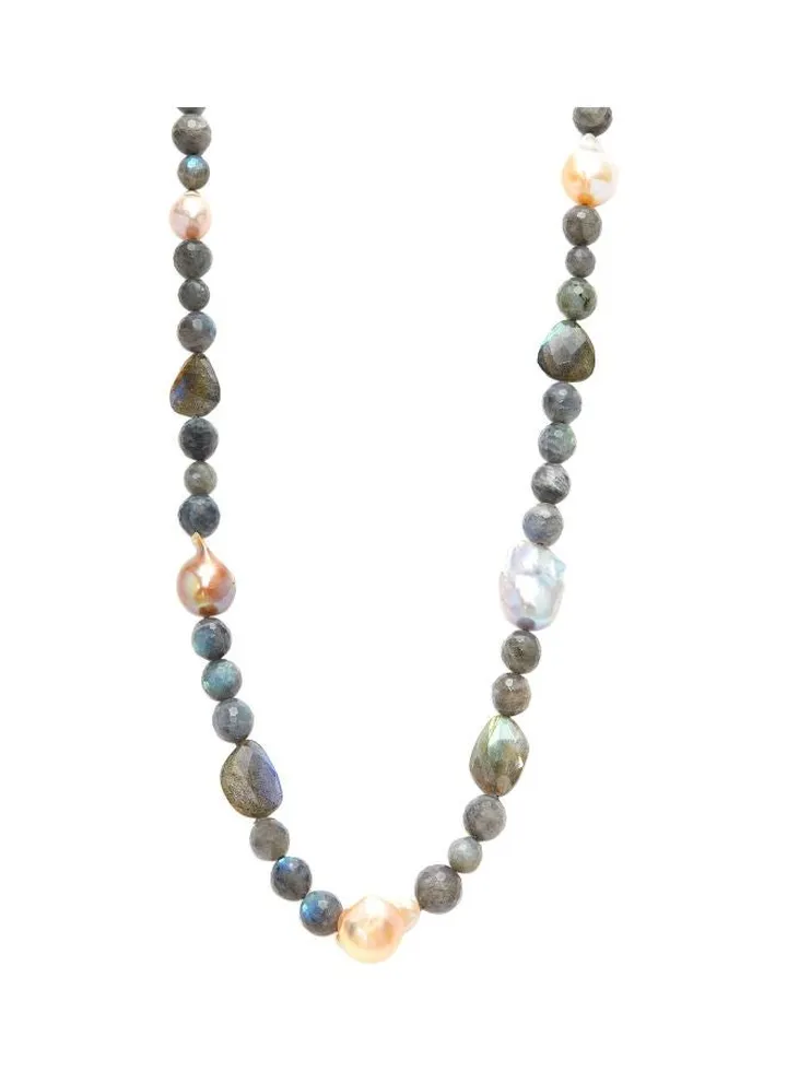 Sterling Silver and 10-15mm Freshwater Pearl and Labrodite Necklace for Women One Size