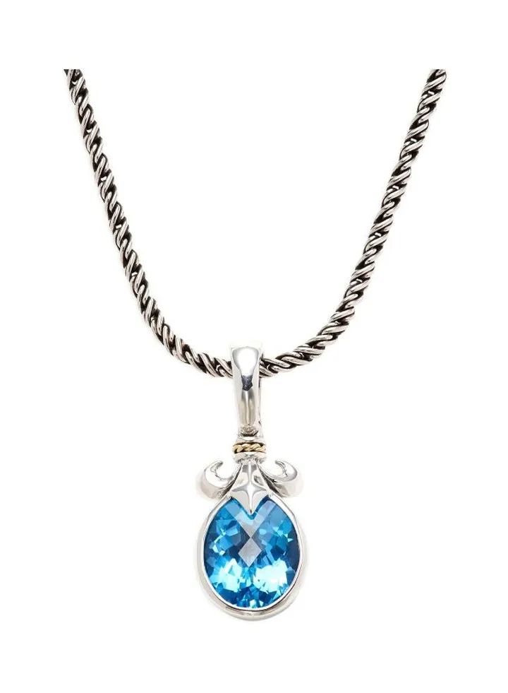 Sterling Silver 18K Yellow Gold and Blue Topaz Pendant Necklace for Women One Size