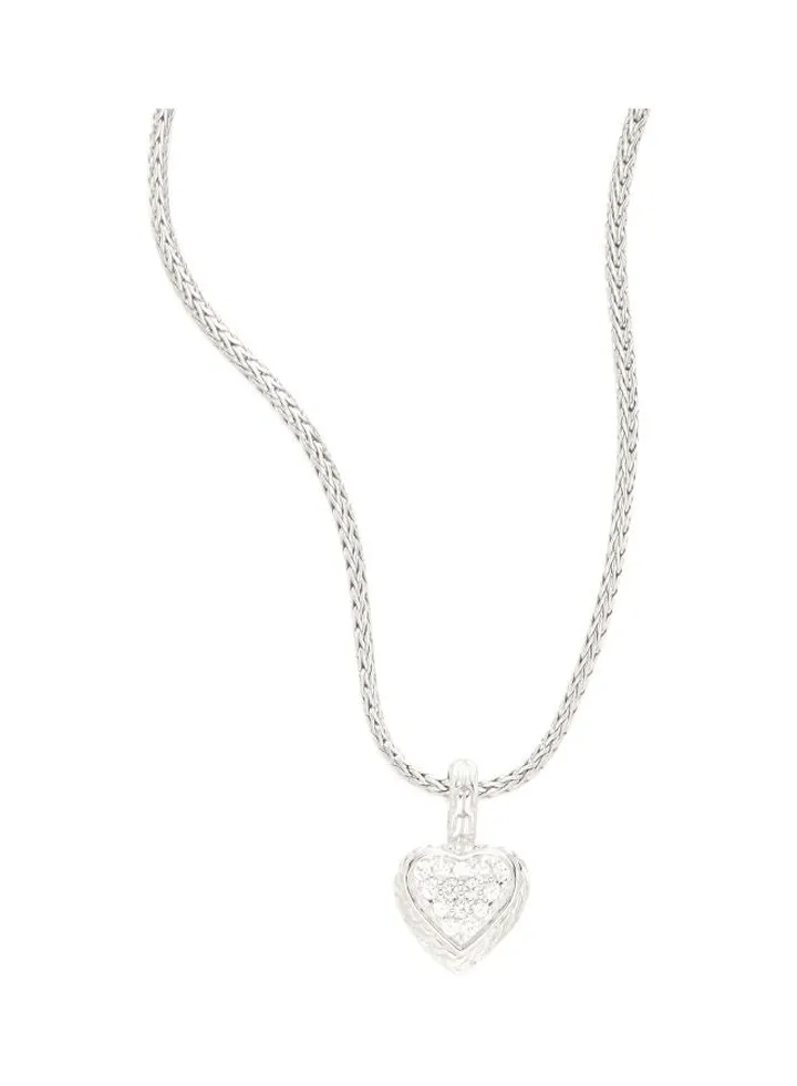 White Sapphire and Sterling Silver Small Heart Pendant Necklace for Women One Size