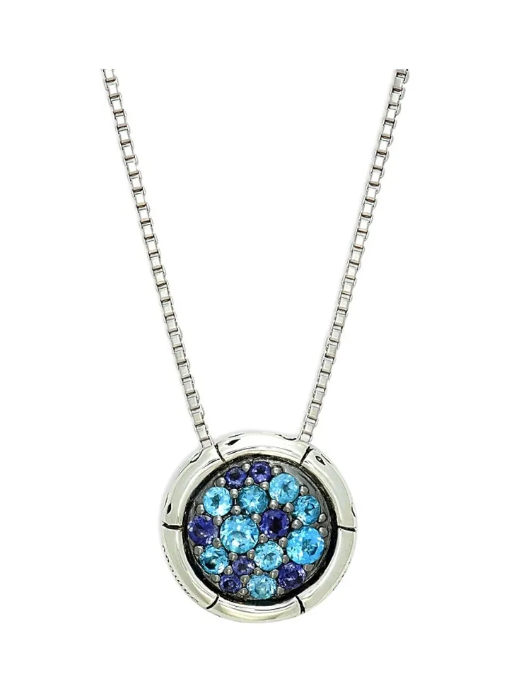 Bamboo Sterling Silver Swiss Blue Topaz and Iolite Pendant Necklace for Women One Size