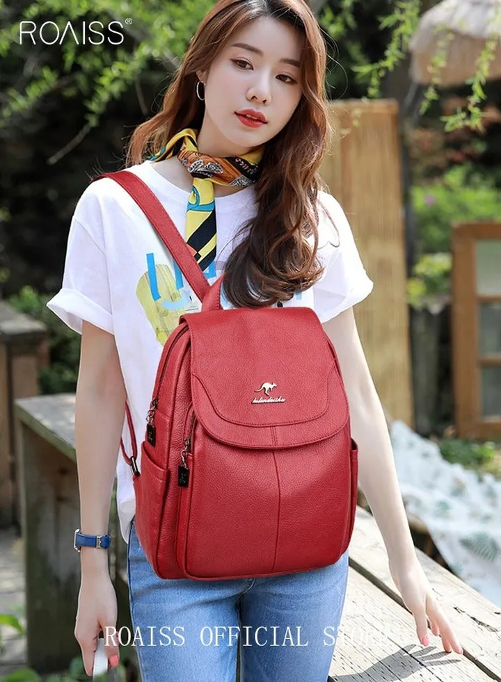 Casual Backpack Women's New All-Match Large-Capacity Soft Leather Schoolbag Outdoor Travel Backpack Ladies Bag