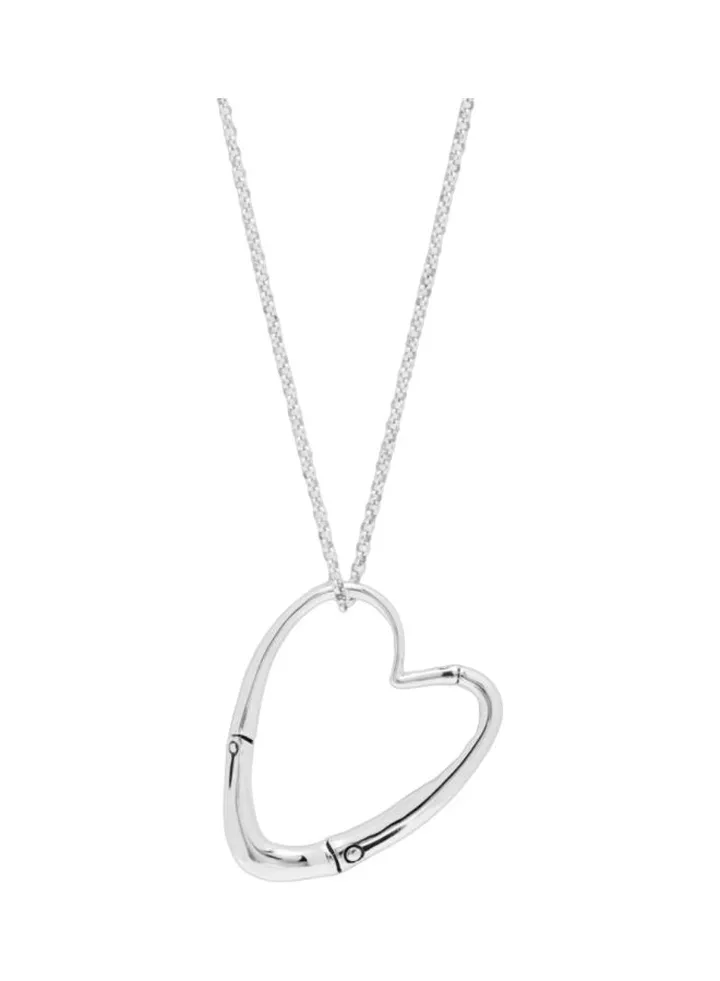 Silver Bamboo Heart Pendant Necklace for Women One Size