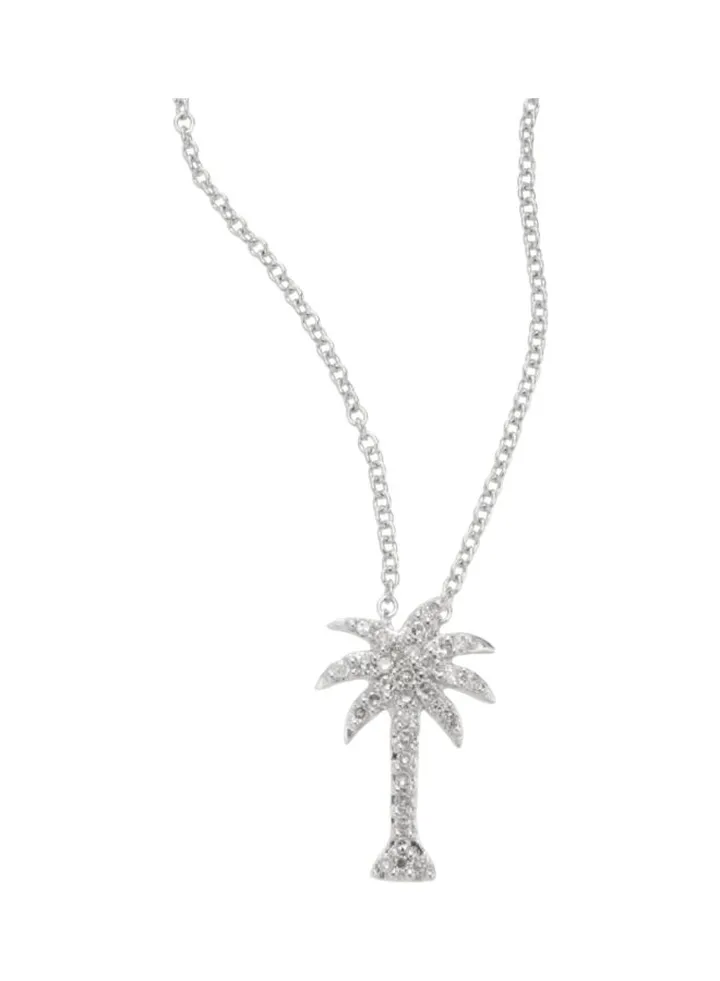 14K White Gold and 0.1 TCW Diamond Palm Tree Pendant Necklace for Women One Size
