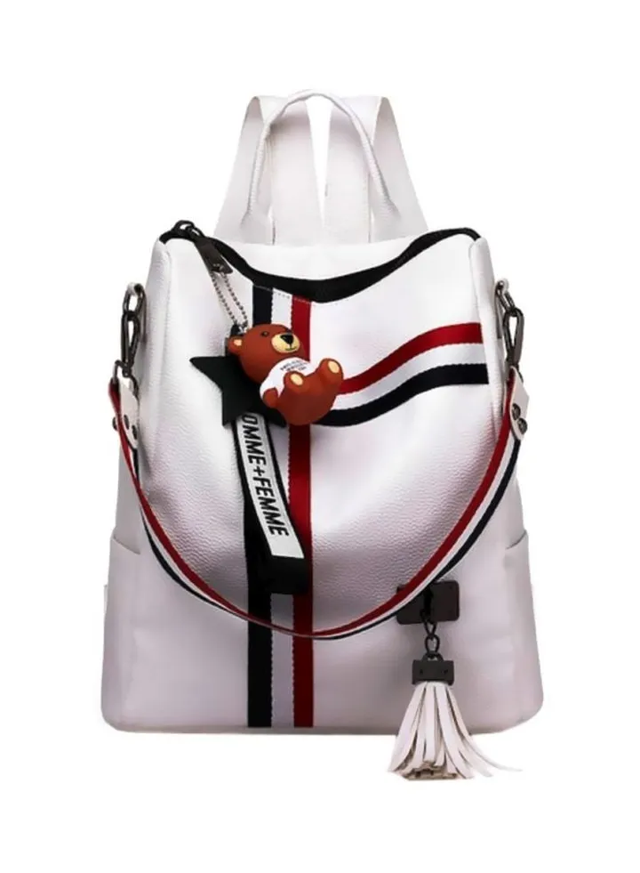 Casual Zippered Backpack White/Black/Red