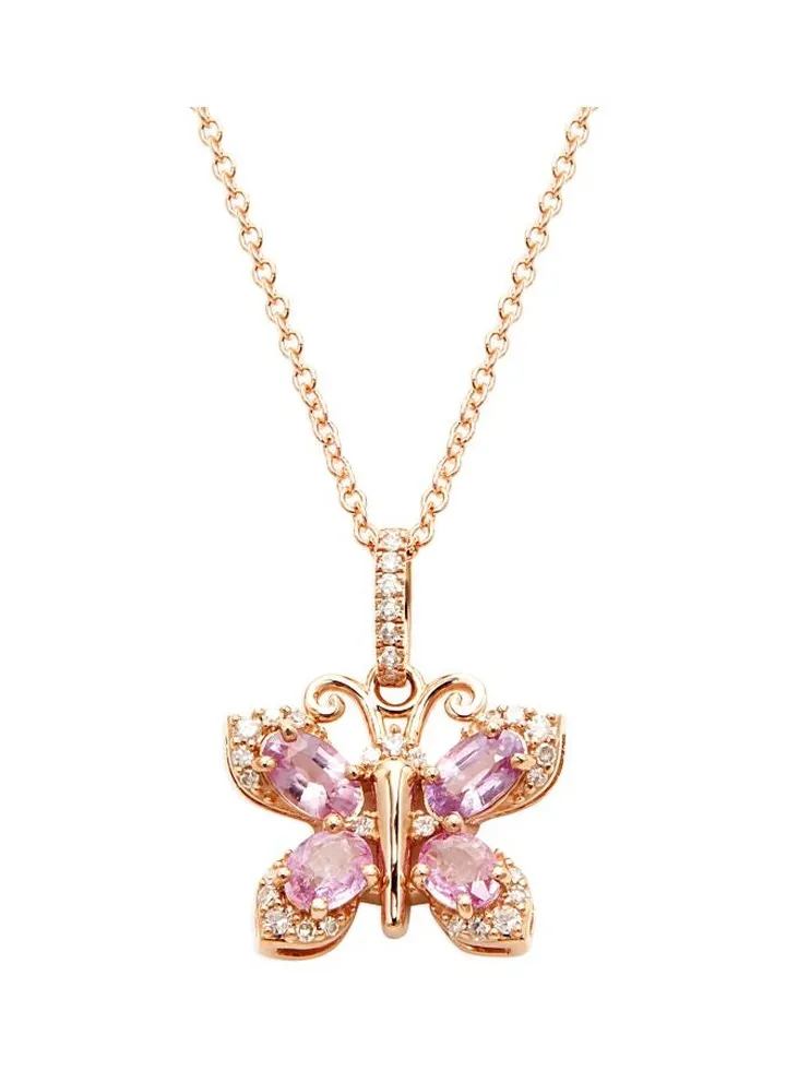 14K Rose Gold Sapphire and Diamond Butterfly Pendant Necklace for Women One Size