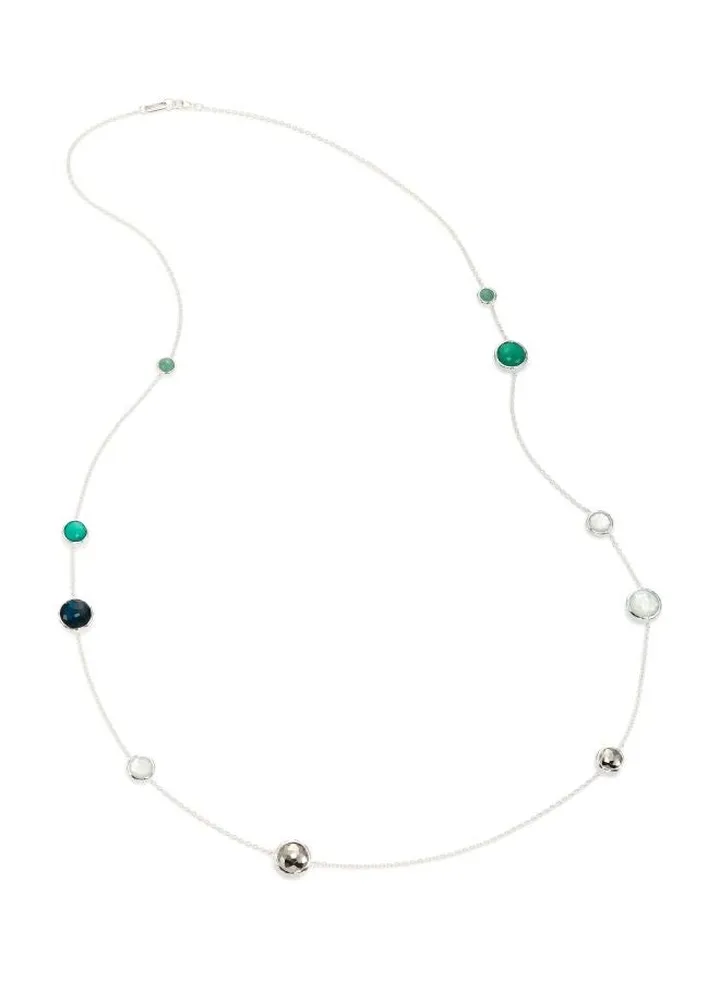 Wonderland Neptune Semi Precious Multi Stone and Sterling Silver Lollipop Station Necklace for Women One Size
