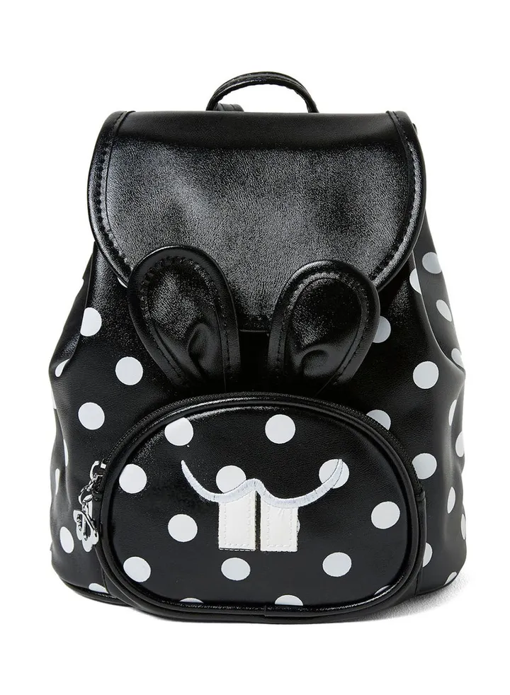 Polka Dot Faux Leather Backpack Black