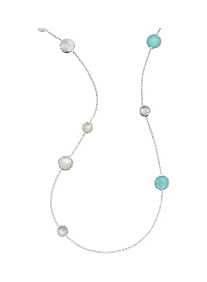 Wonderland Silver Rock Crystal and Mother Of Pearl Station Necklace for Women One Size