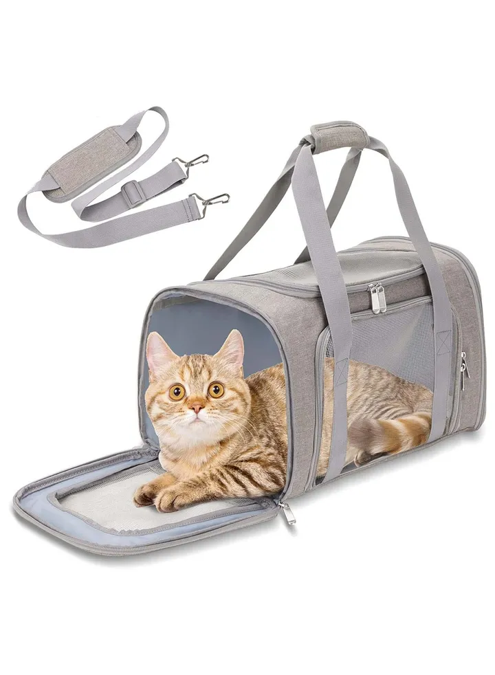 Cat Carrier Pet Dog Collapsible Carriers with Removable Fleece Pad Airline Approved for Soft Sided Travel Medium Puppy and Cats up to 15lbs 45*30*30cm