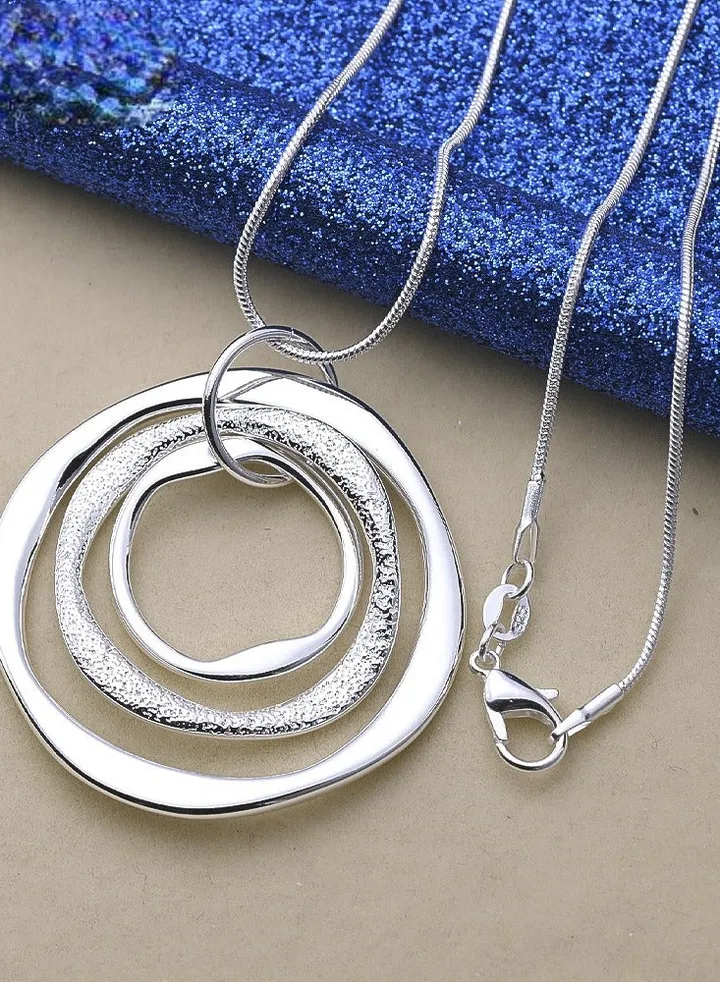 925 Sterling Silver Three Circle Pendant Chain Frosted Necklace For Women Fashion Wedding Party
