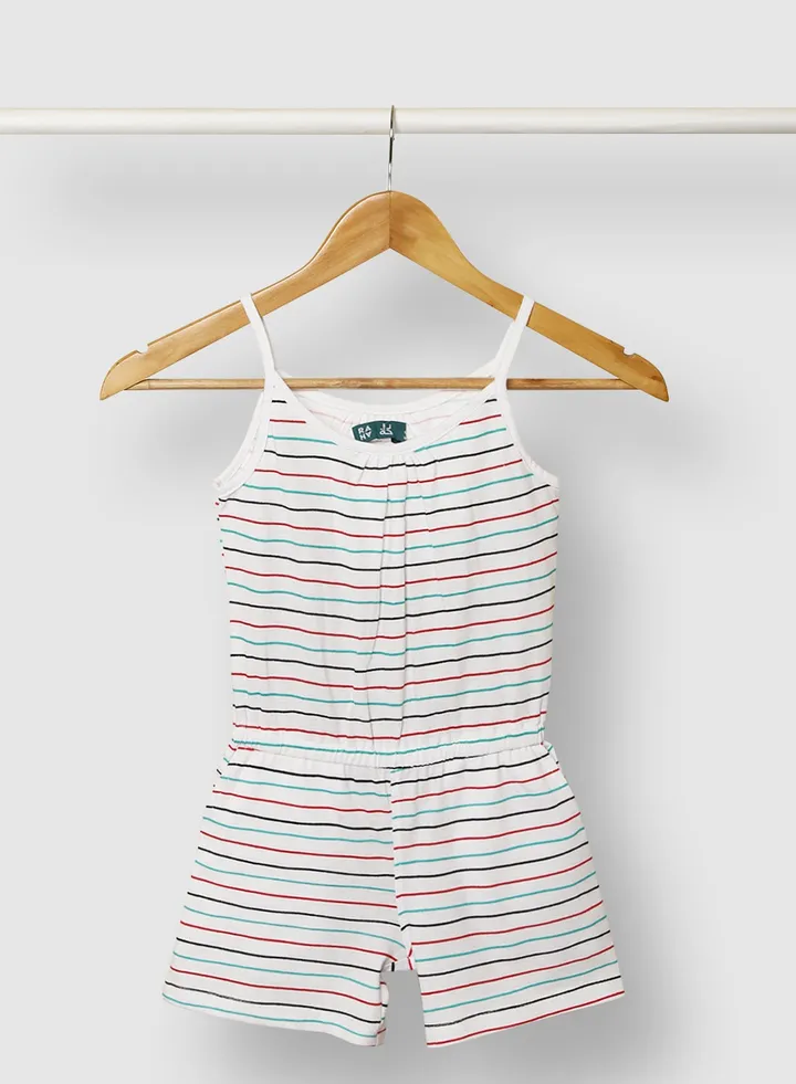 Girls Stripes Cotton Playsuit White/Red/Blue