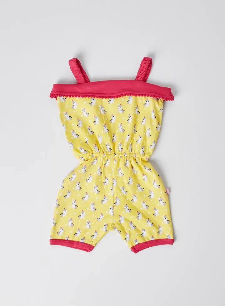 Baby Unicorn Print Jumpsuit Lemon