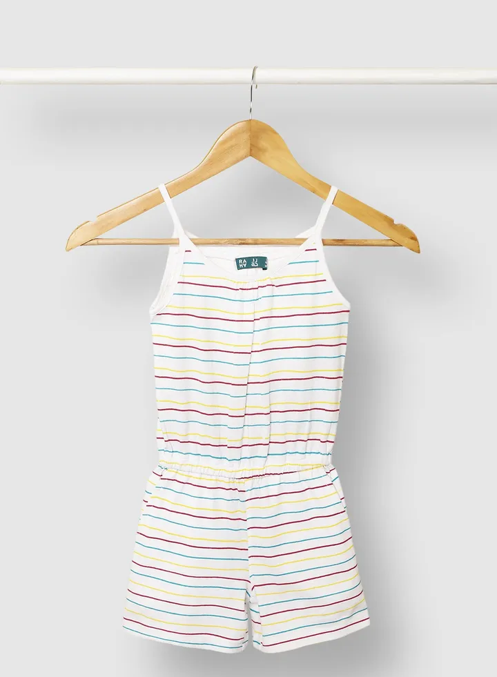 Girls Stripes Playsuit White/Yellow/Red