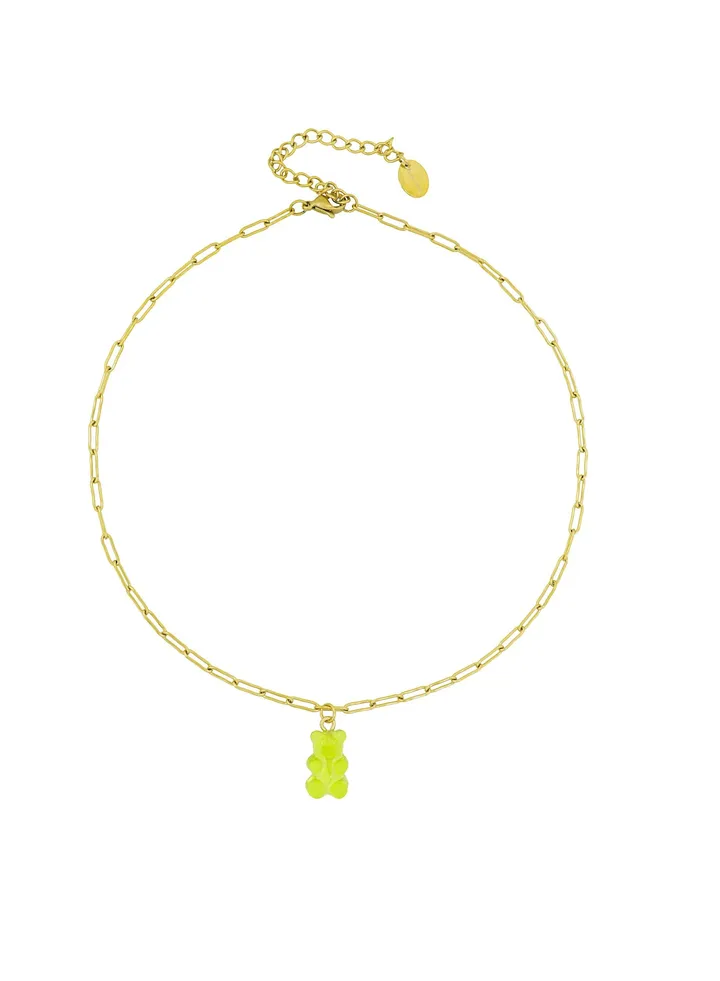 Bella Gummy Bear Necklace Green/Gold Plated