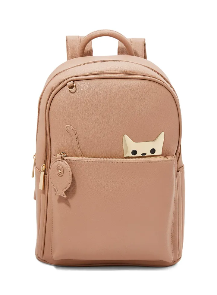 Faux Leather Backpack Brown