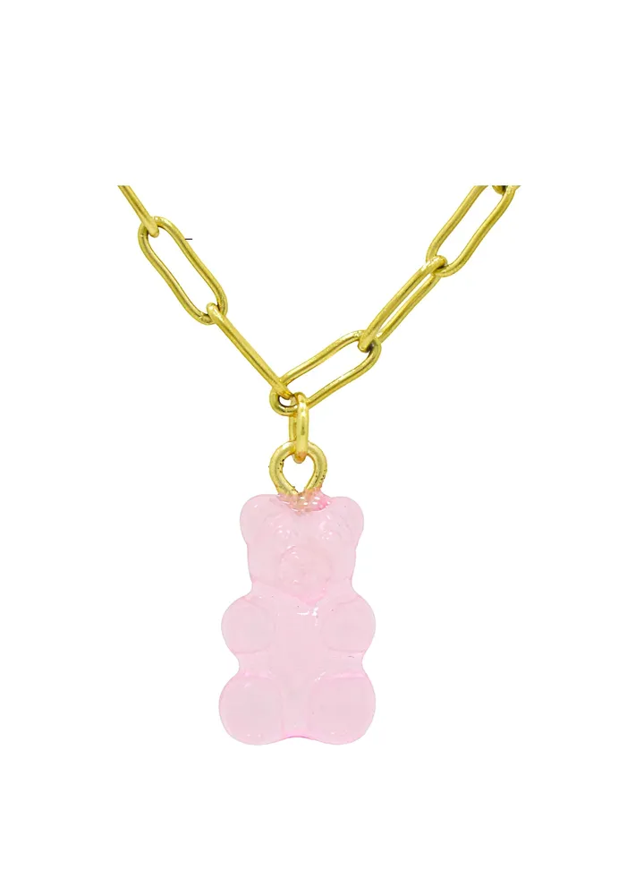 Bella Gummy Bear Necklace Pink Gold