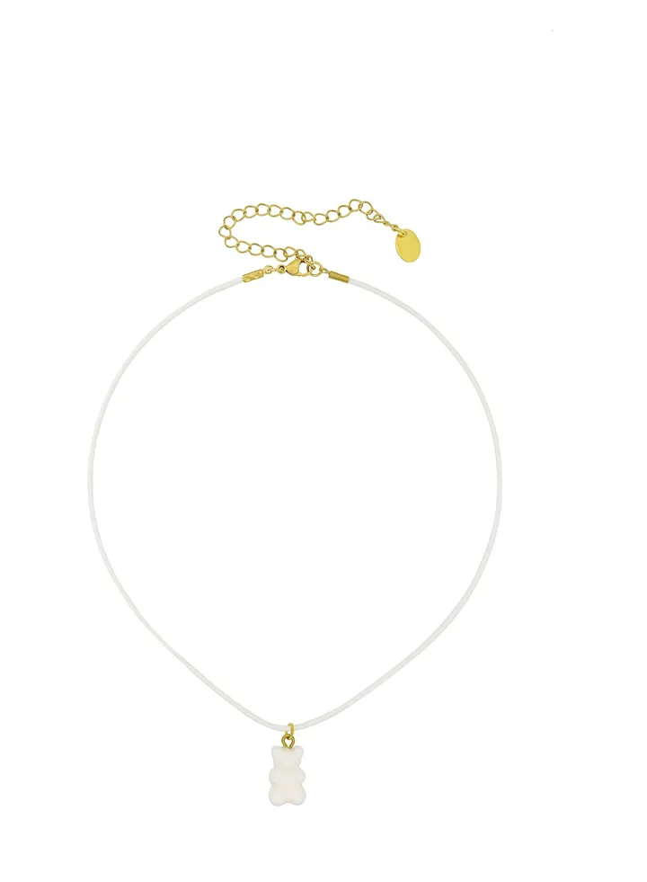 Lola Gummy Bear Cord Necklace White On White Gold Plated