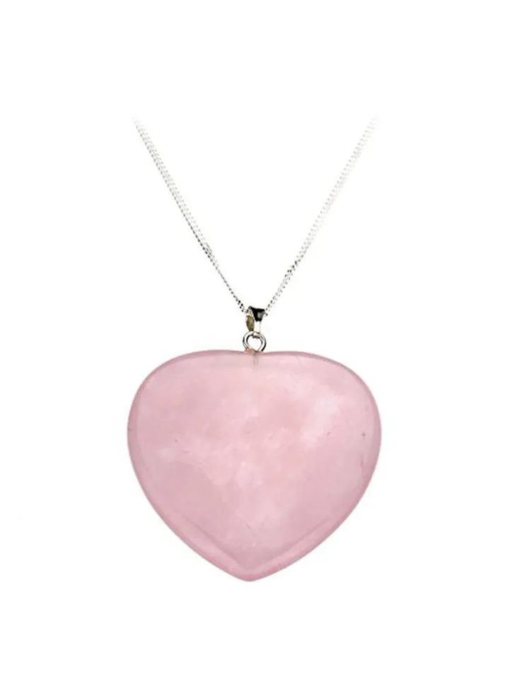 925 Sterling Silver Rose Quartz Stone Heart Pendant Necklace
