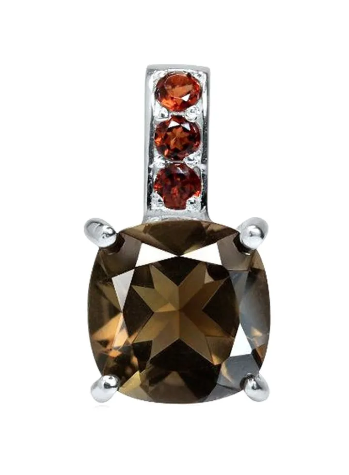 925 Sterling Silver Quartz And Garnet Studded Pendant