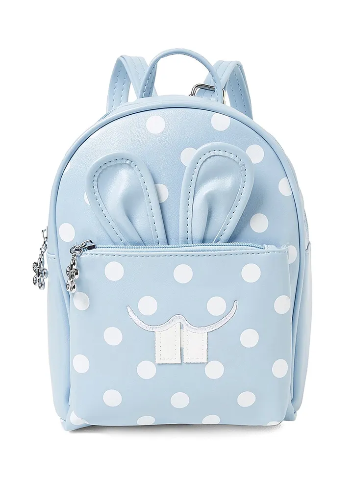 Polka Dot Faux Leather Backpack Blue