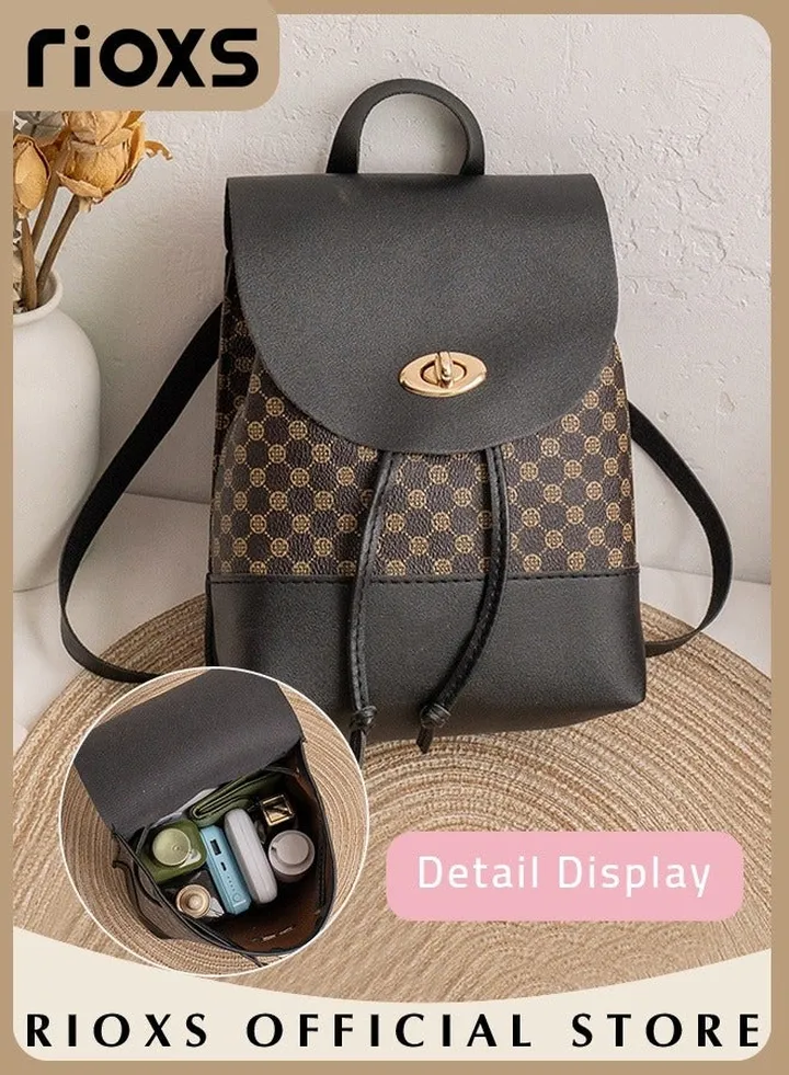 Women's Fashion Classic Pattern Purse Leather Backpack Casual Ladies Shoulder Bag Potable Lightweight Waterproof Travel Backpack School Bag for Girls