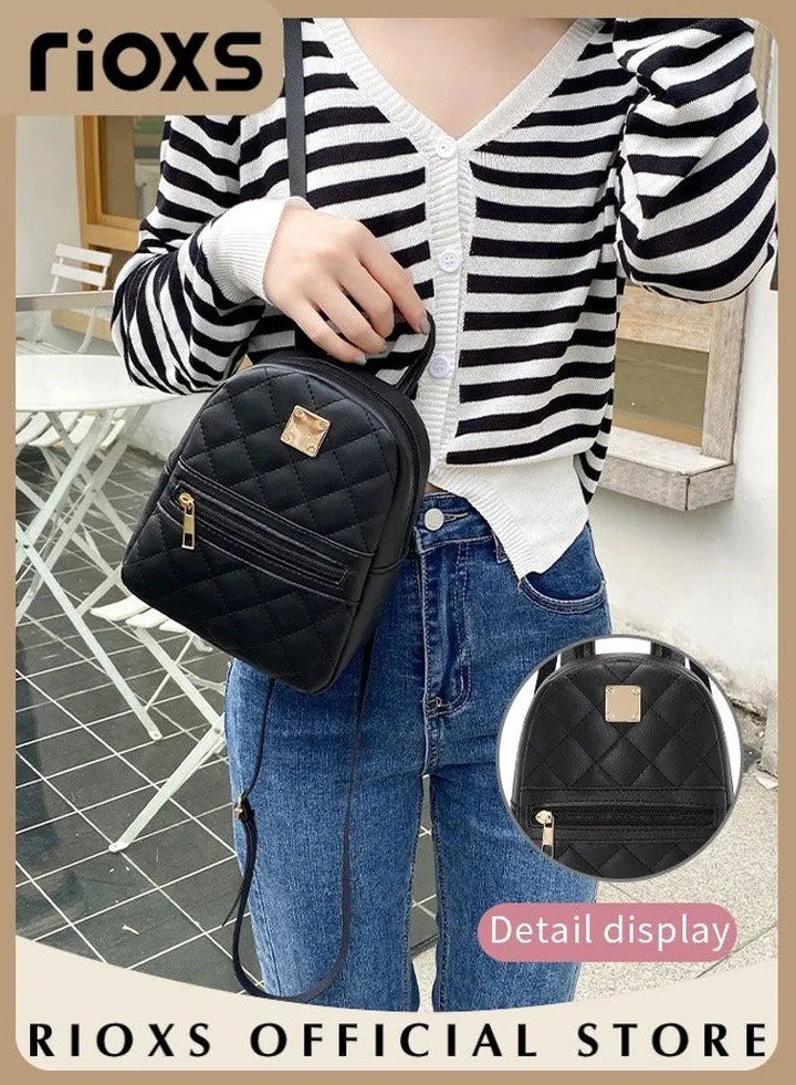 Women's Fashion Purse Backpack Leather Casual Ladies Shoulder Sling Bag Potable Lightweight Waterproof Travel Backpack Black Small School Bag for Girls