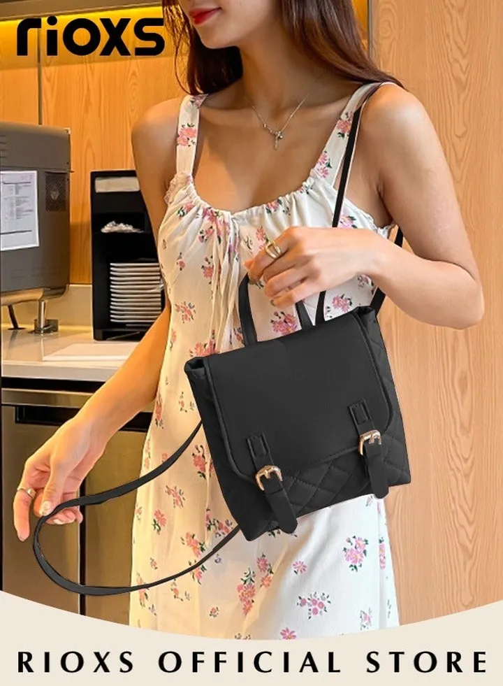 Women's Fashion Purse Backpack Leather Casual Ladies Shoulder Bag Potable Lightweight Waterproof Travel Backpack Black Small School Bag for Girls