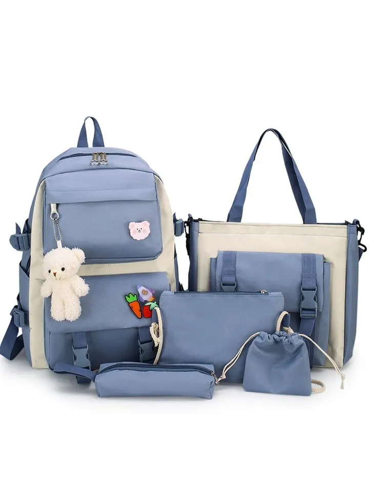 5 Pcs Backpack Set,Kids Backpacks,School Bag for Kids,Back to School Book Bag Backpack for Teen,Cartoon Travel Backpack,Shoulder Bag,Handbag (Blue)