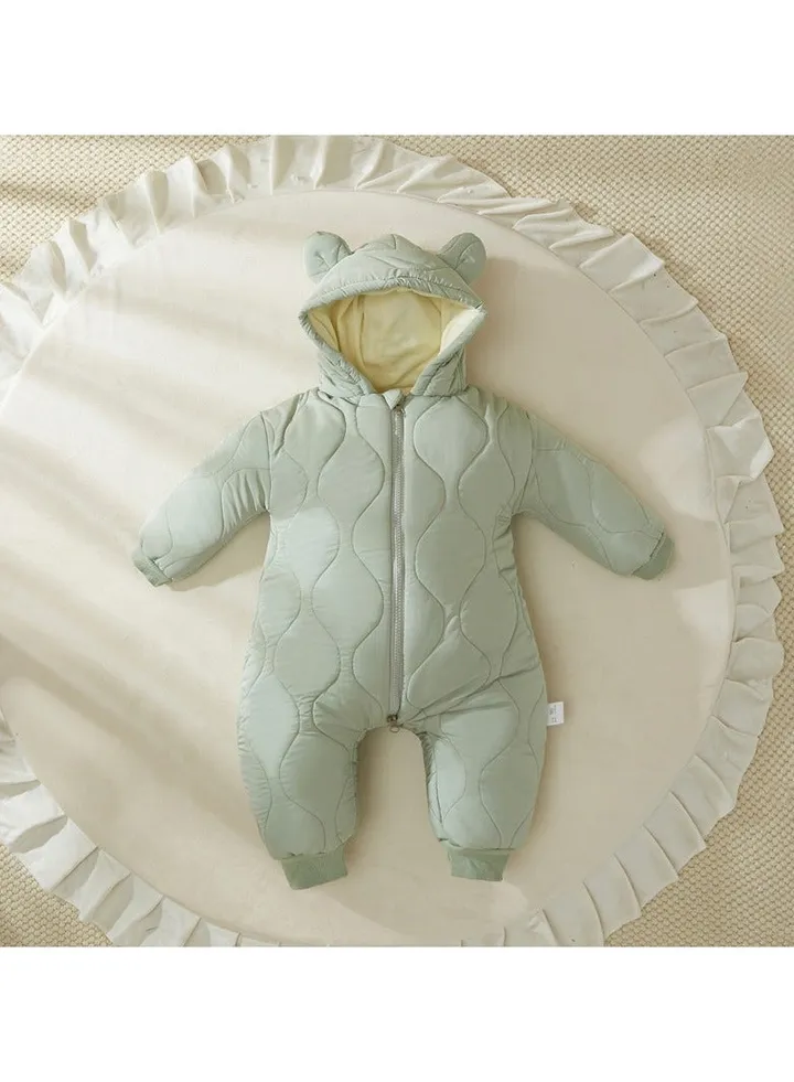 Infant Hooded Fashionable Plush And Cotton Jumpsuit
