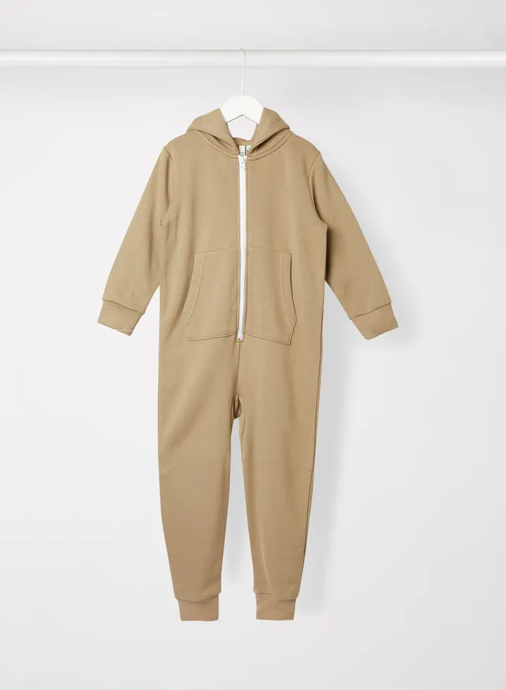 Girls Hooded Jumpsuit Beige