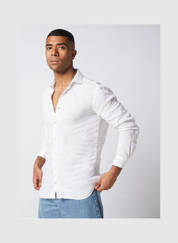 Casual Plain Basic Long Sleeve Shirt White