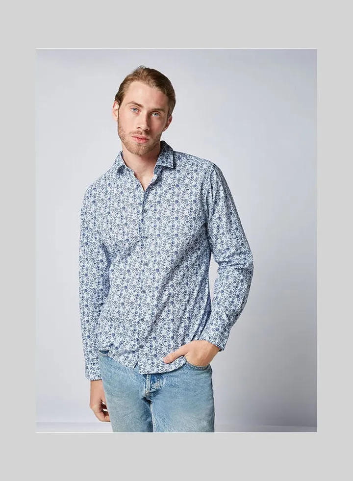 Casual Floral Long Sleeve Shirt Blue