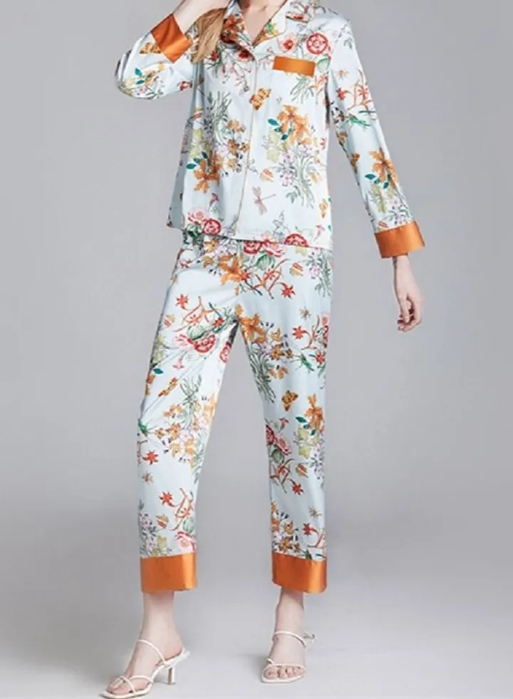 Satin floral print pajama Set