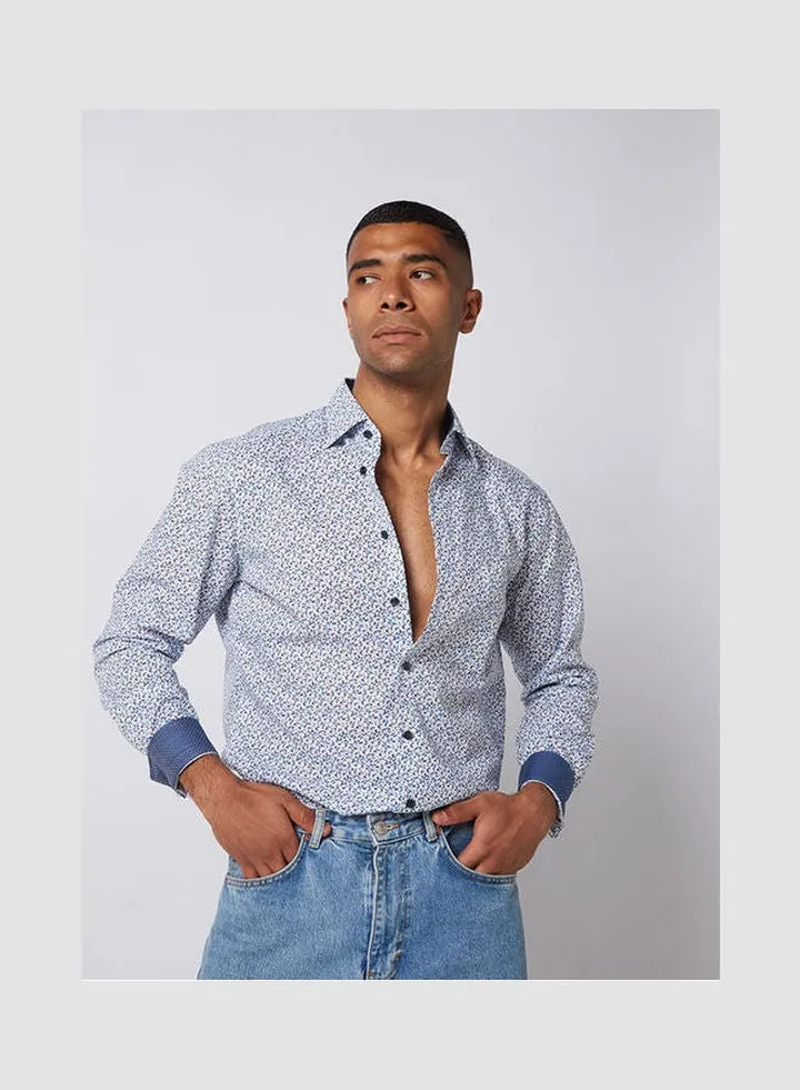 Casual Floral Long Sleeve Shirt Baby Blue