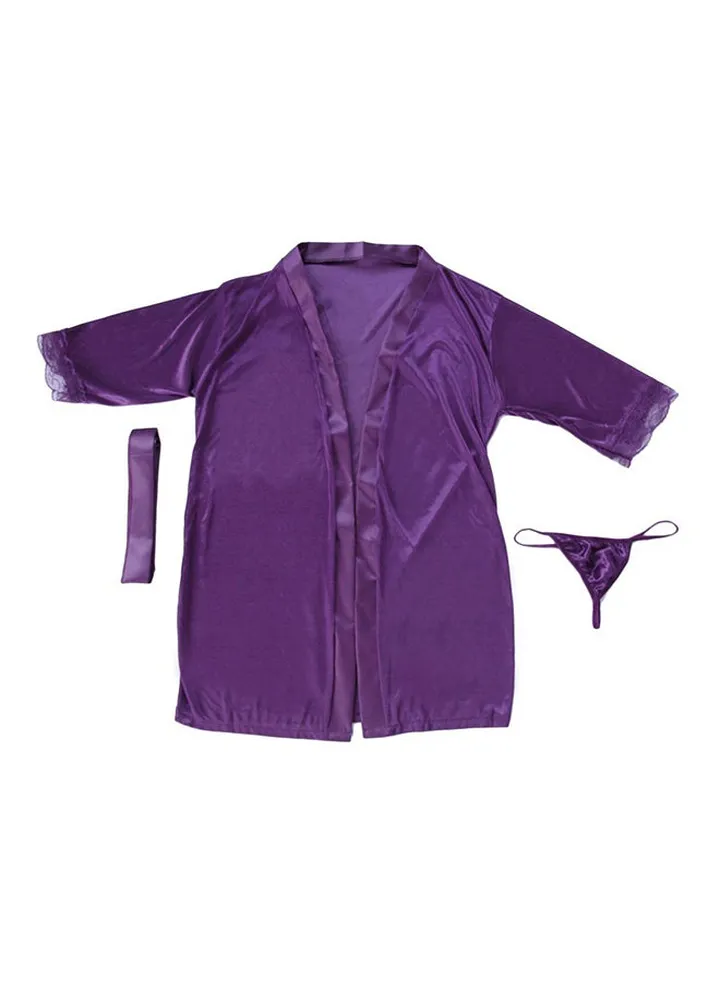 New Women Satin Lace Robe Sleepwear Lingerie Nightdress Pajamas Purple