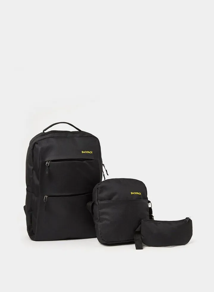 Pack of 3 - Solid Backpack and Crossbody with Wallet