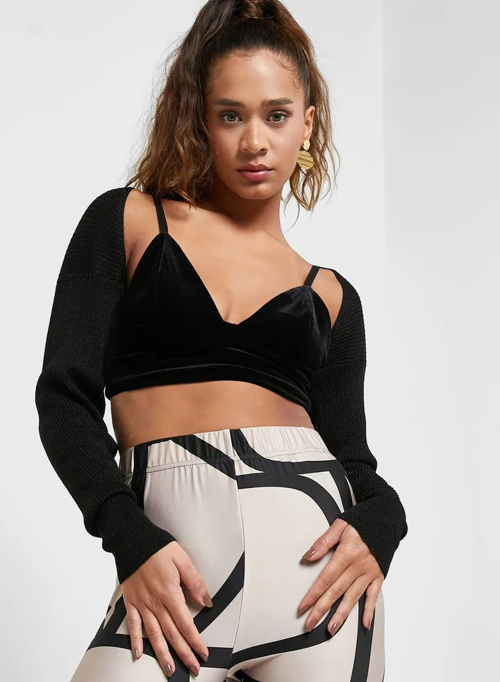 Boat Neck Knitted Crop Top