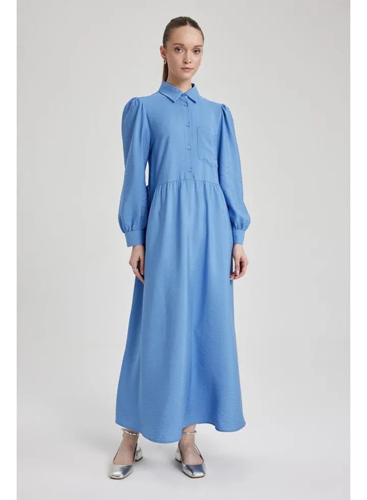 Woman Shirt Neck Long Sleeve Woven Dress