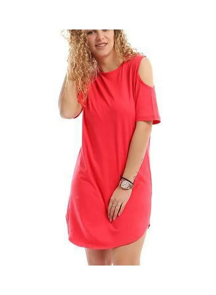 Round Neck Midi Dress Red