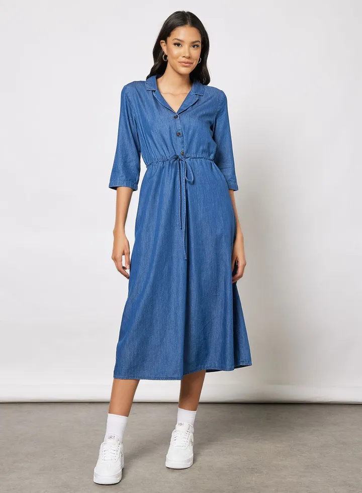 Drawstring Waist Midi Dress