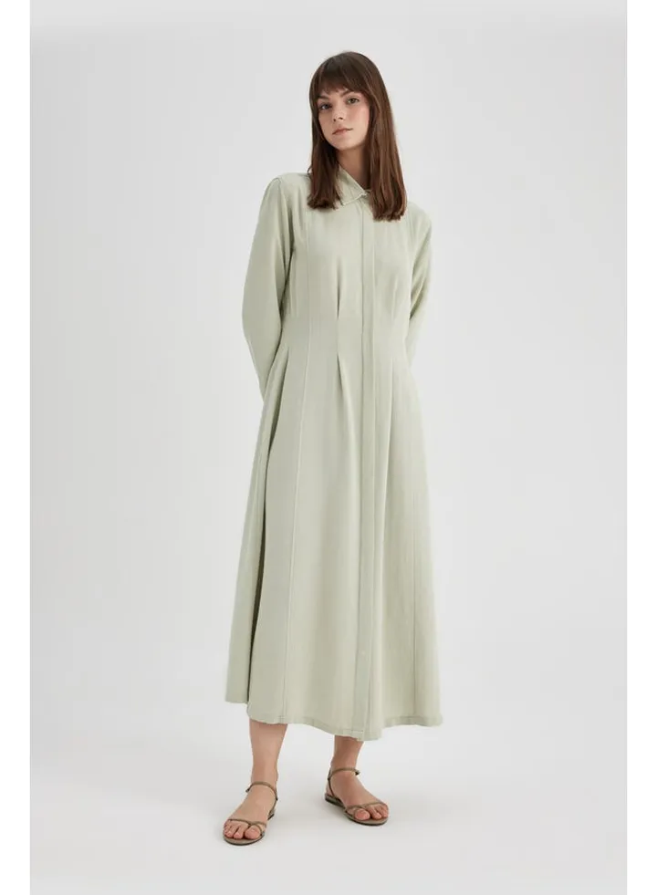 Woman Shirt Neck Long Sleeve Woven Dress