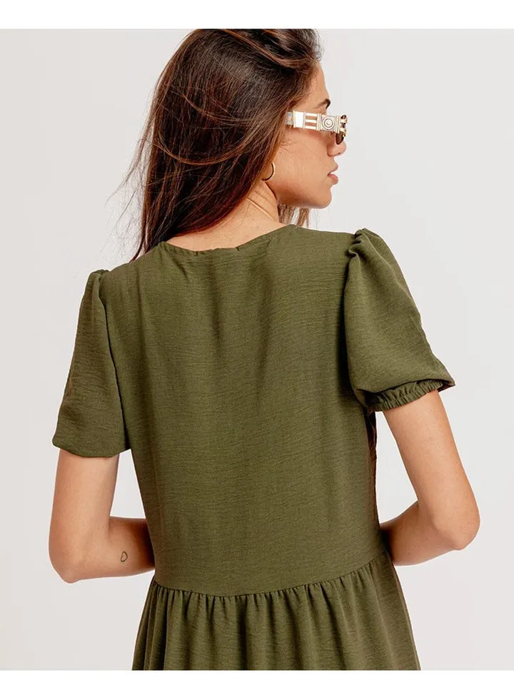 Olive Green Ruffled Midi Dress